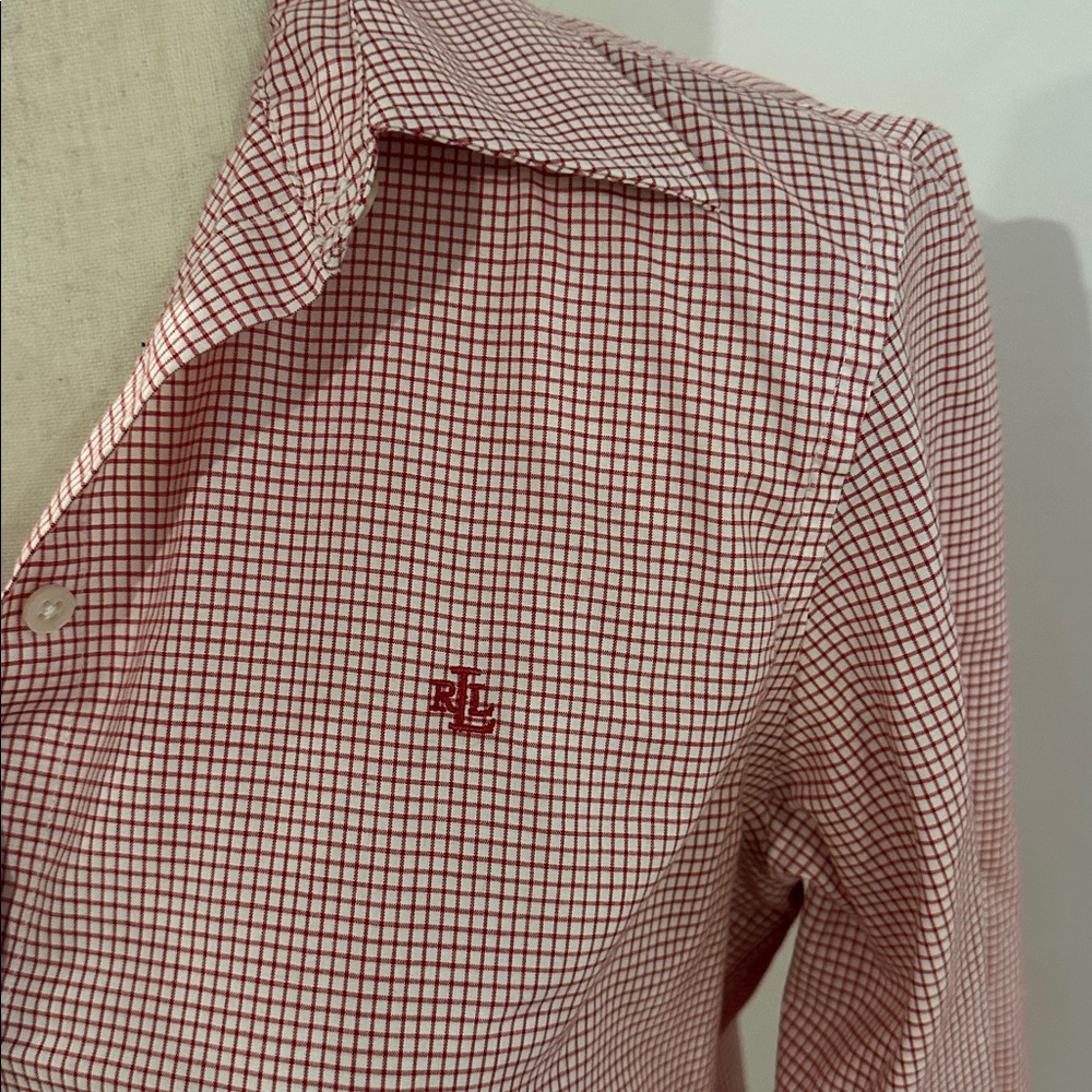 VTG Lauren Ralph Lauren Red Gingham Oxford Button Down Shirt Cotton Small Preppy - Picture 2 of 8